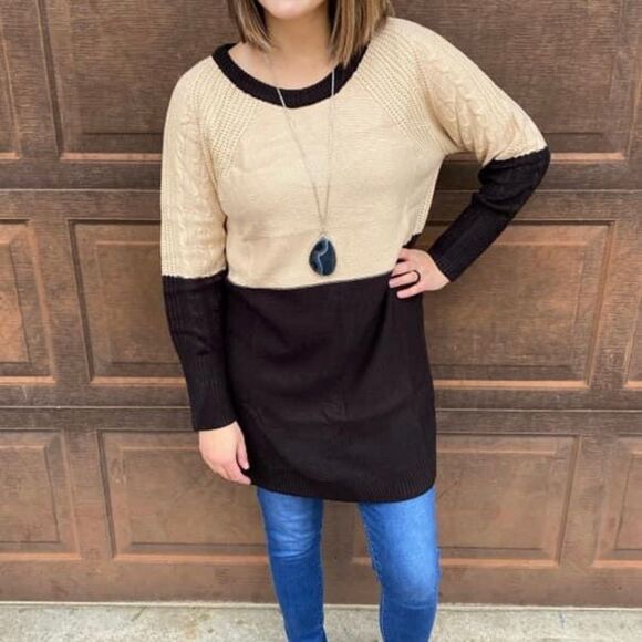 Lularoe Lauren Tan & Black Sweater Dress - Size Small - Picture 2 of 3